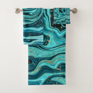 Turquoise Blue & Gold Chic Swirl Moderne Abstrait