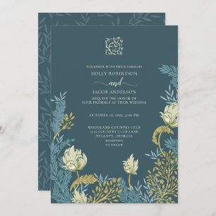 Turquoise Blue Gold Floral Faire-part de mariage