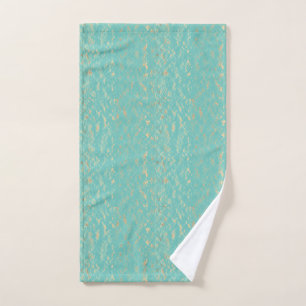 Turquoise Blue Gold Vintage Glittery Sparkle Motif