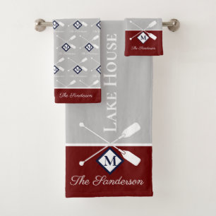 Turquoise Blue Grey Monogram Lake House Bain nauti