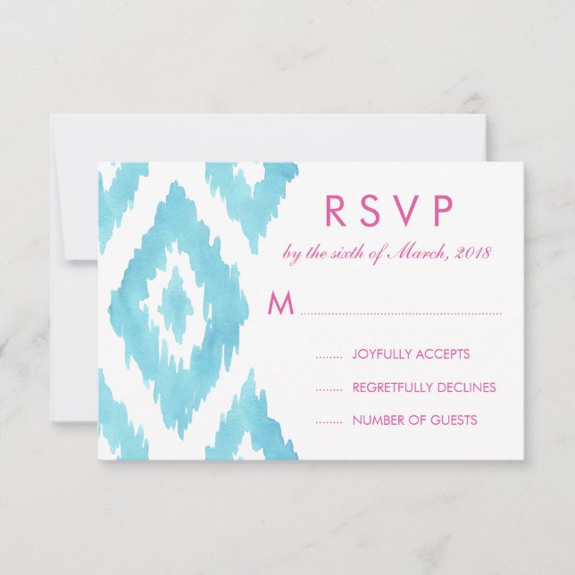 Turquoise Blue Ikat RSVP (Devant)
