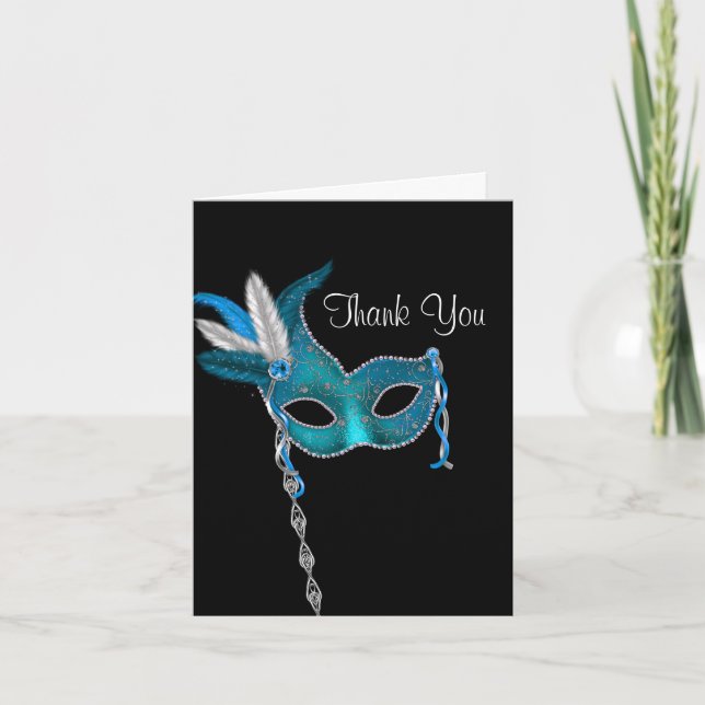 Turquoise Blue Masquerade Party Merci Cartes (Devant)