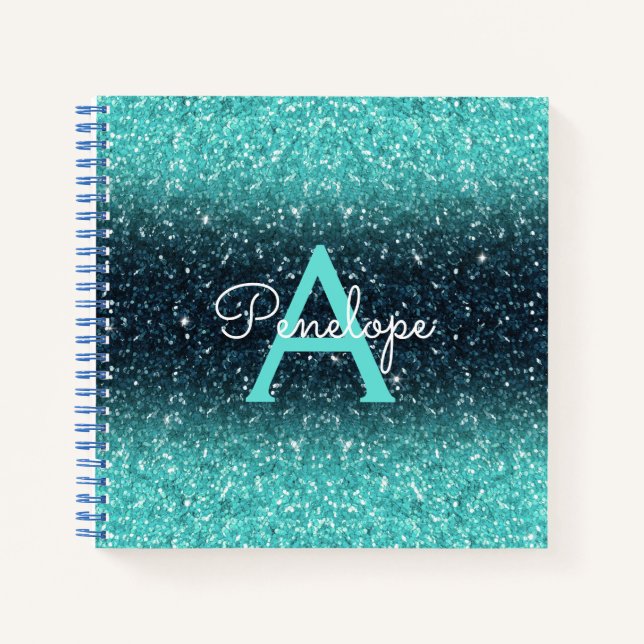 Turquoise Blue Ombre Parties scintillant et carnet (Devant)