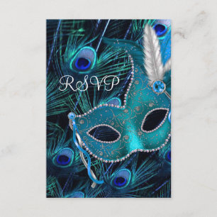 Turquoise Blue Peacock Masquerade Party RSVP