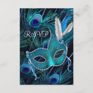 Turquoise Blue Peacock Masquerade Party RSVP