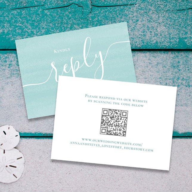 Turquoise Blue Script Wedding RSVP (Turquoise blue wedding rsvp card)