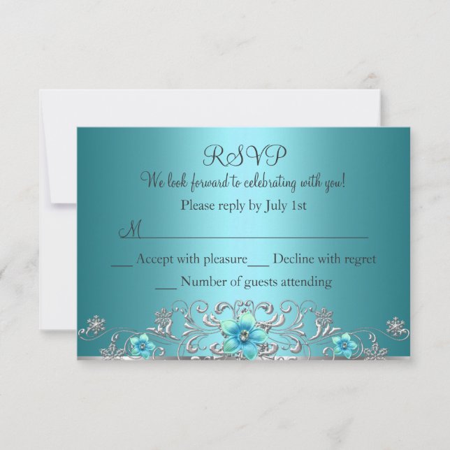 Turquoise Blue Silver Floral RSVP (Devant)