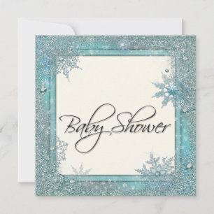 Turquoise Blue Snowflake Baby Shower Invitations