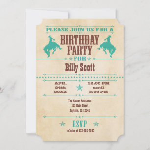 Turquoise Blue Vintage Cowboy Invitation Anniversa