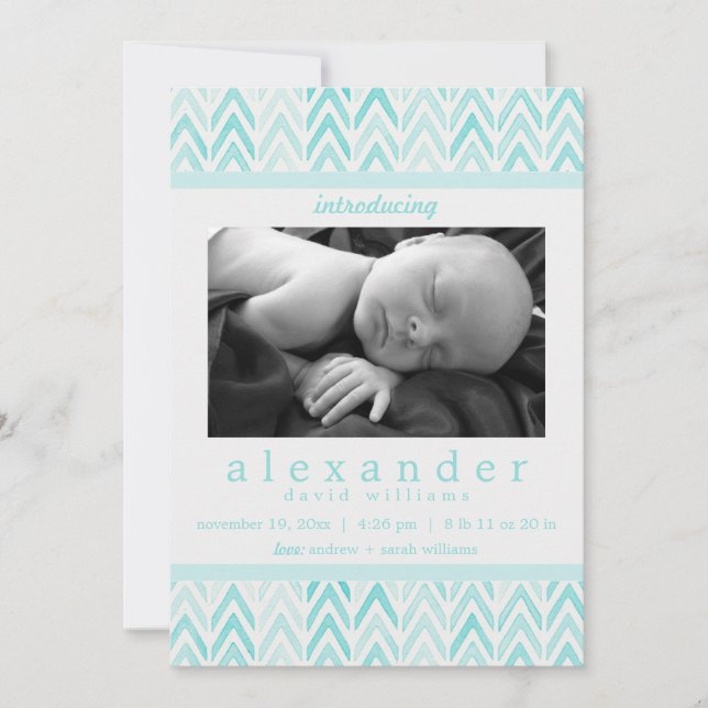 Turquoise /Blue Watercolor Chevron Motif naissance (Devant)