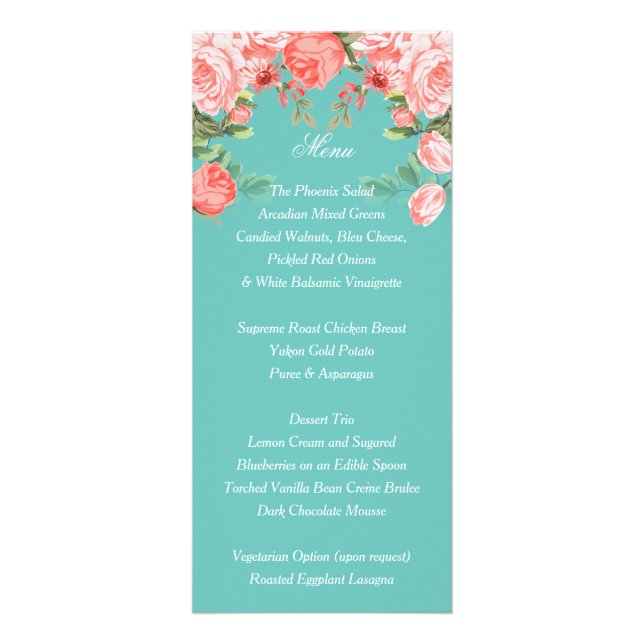 Turquoise botanique et fleur de corail - Menu