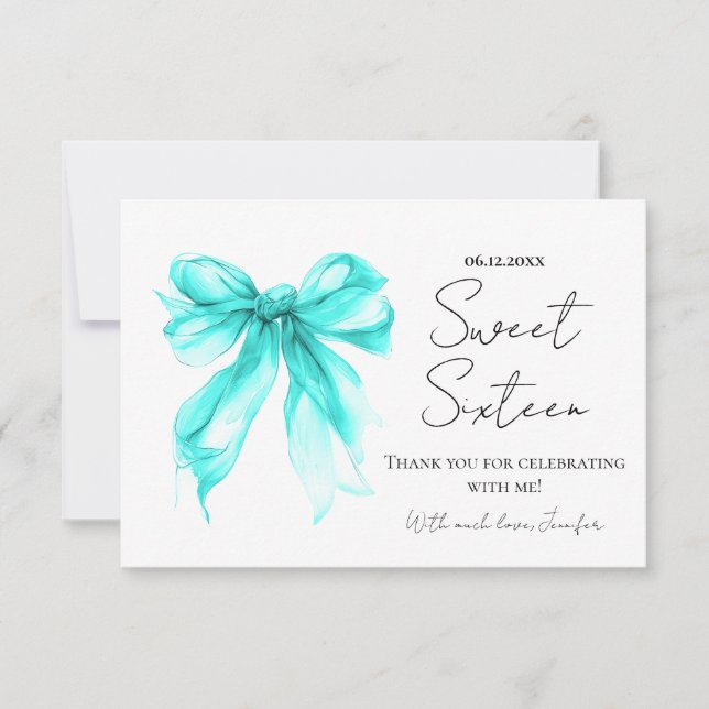 Turquoise Bow Coquette Script Merci Sweet 16  (Devant)