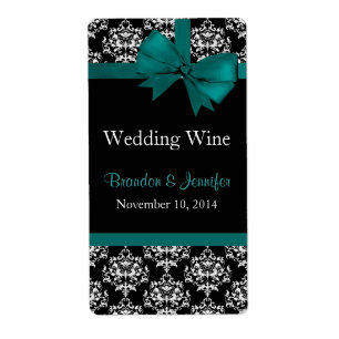 Turquoise Bow et Mariage damassé Mini Étiquettes d