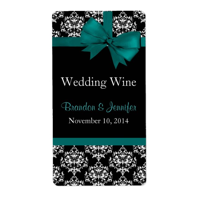 Turquoise Bow et Mariage damassé Mini Étiquettes d (Devant)
