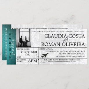 Turquoise Brésil Mariage Boarding Pass Invitation