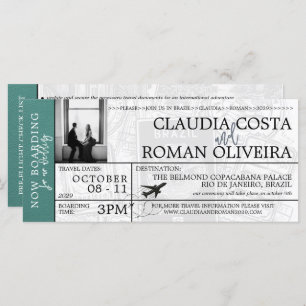 Turquoise Brésil Mariage Boarding Pass Invitation