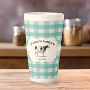Turquoise Buffalo Plaid Farm Cow Latte Mug