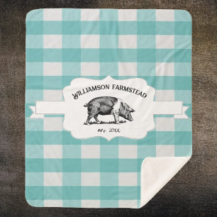 Turquoise Buffalo Plaid Farm Pig Sherpa Blanche