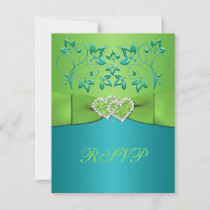 Turquoise, carte jointive florale des coeurs RSVP