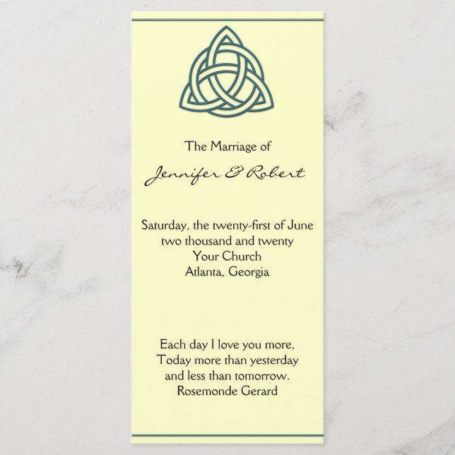 Turquoise Celtic Knot Wedding Programme (Devant)