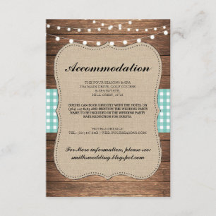 Turquoise Check Rustique Hébergement Bois Cartes d