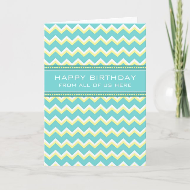 Turquoise Chevron Business de Groupe Carte d'anniv (Devant)