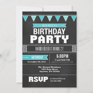Turquoise Chevron Chalkboard Invitation d'annivers
