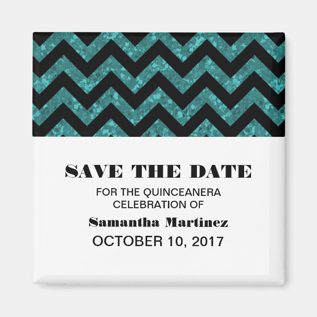 Turquoise Chevron Glitter Quinceañera Magnet (Devant)