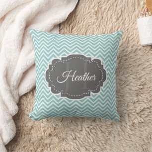 Turquoise Chevron oreiller à lancer personnalisé