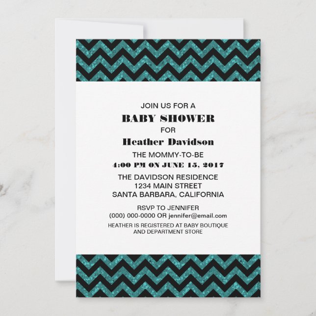 Turquoise Chevron Parties scintillant Invitation B (Devant)