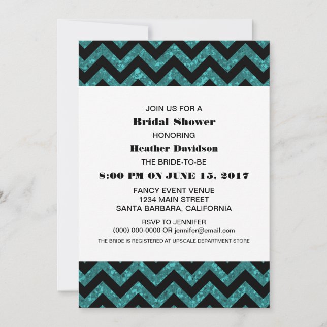 Turquoise Chevron Parties scintillant Invitation d (Devant)