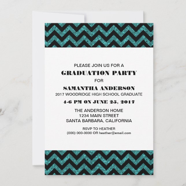 Turquoise Chevron Parties scintillant Invitation d (Devant)