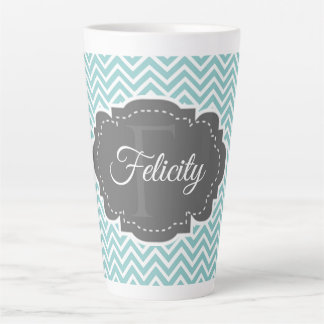 Turquoise Chevron Personnalisé Latte Mug