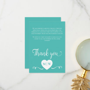 Turquoise coeur Mariage blanc initiales Merci