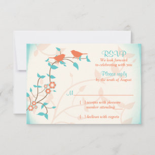 Turquoise Corail Oiseaux Feuilles Mariage Réponse 