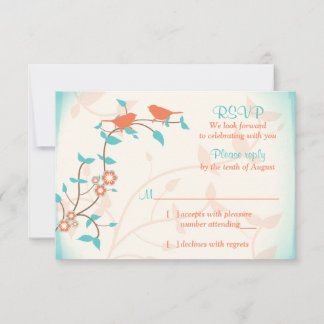 Turquoise Corail Oiseaux Feuilles Mariage Réponse