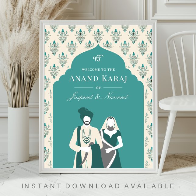 Turquoise Crème Anand Karaj Sikh Affiche de bienve (Créateur téléchargé)