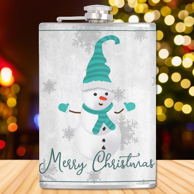 Turquoise Cute Snowman Holiday Flacon (Teal Cute Snowman Holiday Flask)