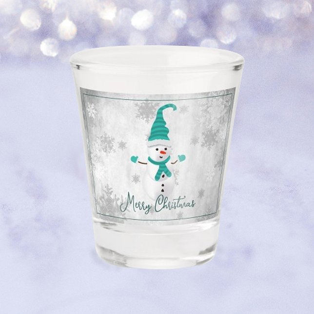 Turquoise Cute Snowman Verre de tir (Teal Cute Snowman Holiday Shot Glass)