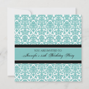 Turquoise Damask 35th Birthday Party Invitations