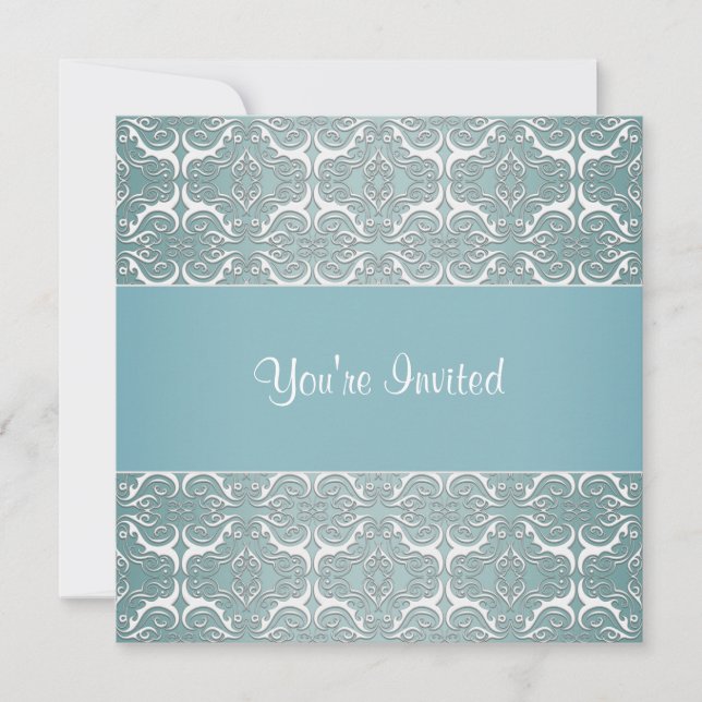 Turquoise Damask All Occasion Modèles Invitations (Devant)