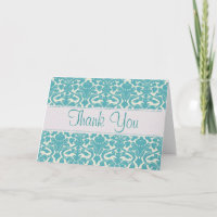 Turquoise Damask Carte de remerciements personnali