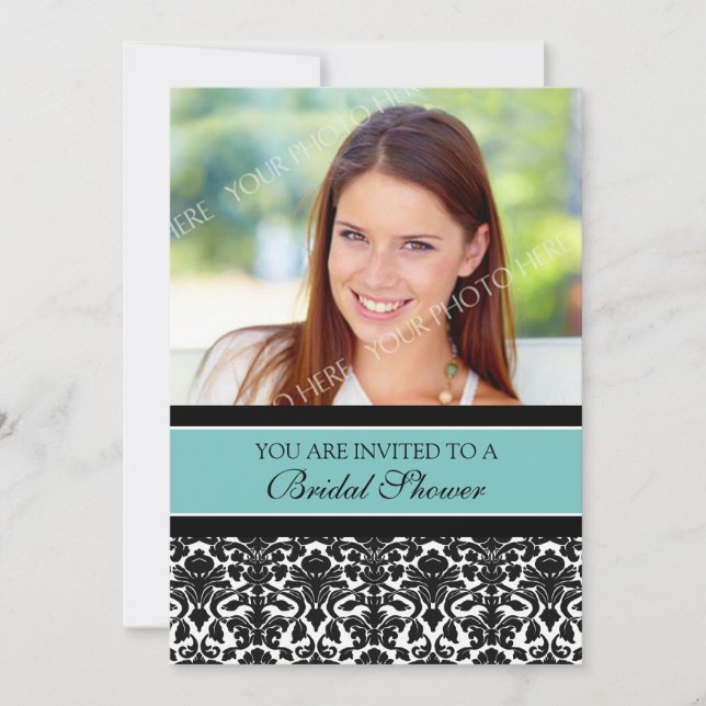 Turquoise Damask Photo Bridal Showeuse Cartes d'in (Devant)