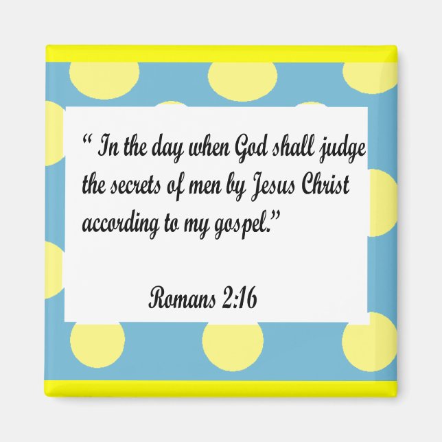 Turquoise dans un cadre jaune, aimant Romans 2:16 (Devant)