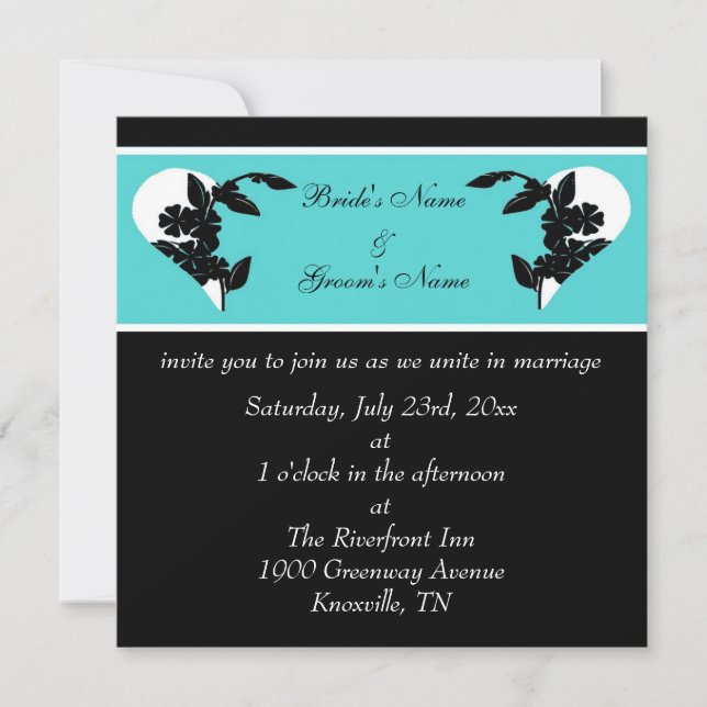 Turquoise de coeurs et faire-part de mariage noir (Devant)