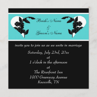Turquoise de coeurs et faire-part de mariage noir