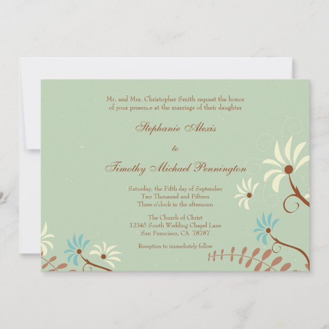 Turquoise doux chic + faire-part de mariage fleuri (Devant)