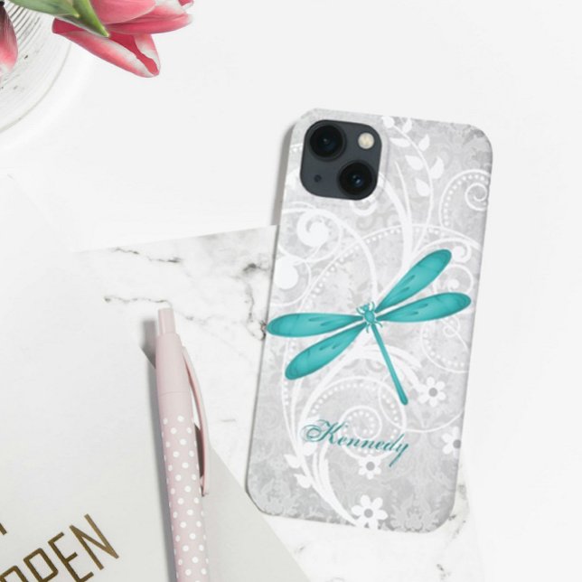 Turquoise Dragonfly Personnalisé iPhone X coque (Teal Dragonfly Personalized iPhone Case)