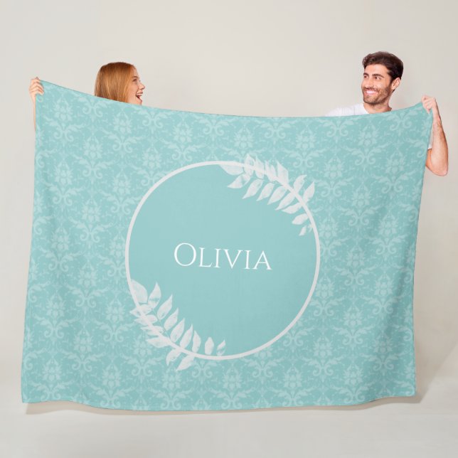 Turquoise Elegant Damask Couverture en polaire per (En situation)