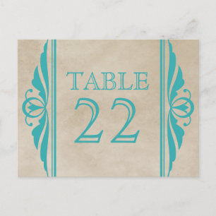 Turquoise Elegant Déco Numéro de table Carte posta